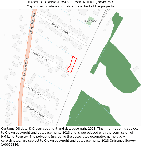BROCLEA, ADDISON ROAD, BROCKENHURST, SO42 7SD: Location map and indicative extent of plot