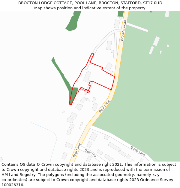 BROCTON LODGE COTTAGE, POOL LANE, BROCTON, STAFFORD, ST17 0UD: Location map and indicative extent of plot