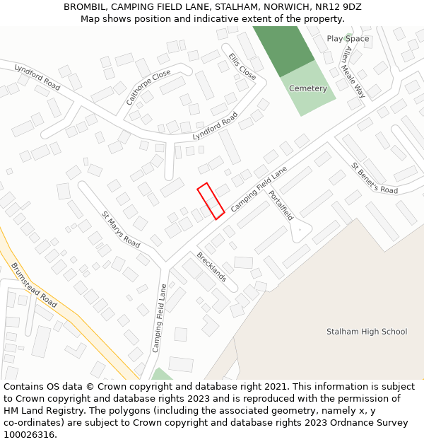 BROMBIL, CAMPING FIELD LANE, STALHAM, NORWICH, NR12 9DZ: Location map and indicative extent of plot