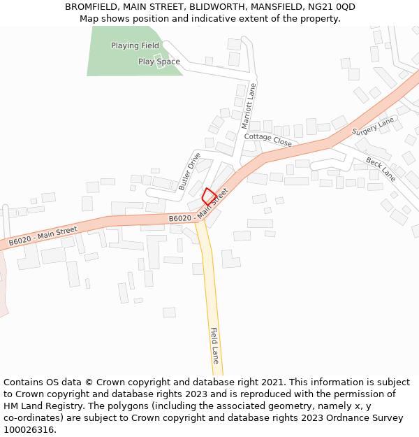 BROMFIELD, MAIN STREET, BLIDWORTH, MANSFIELD, NG21 0QD: Location map and indicative extent of plot