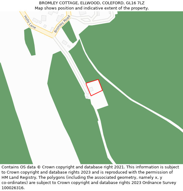 BROMLEY COTTAGE, ELLWOOD, COLEFORD, GL16 7LZ: Location map and indicative extent of plot