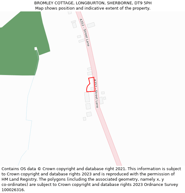 BROMLEY COTTAGE, LONGBURTON, SHERBORNE, DT9 5PH: Location map and indicative extent of plot