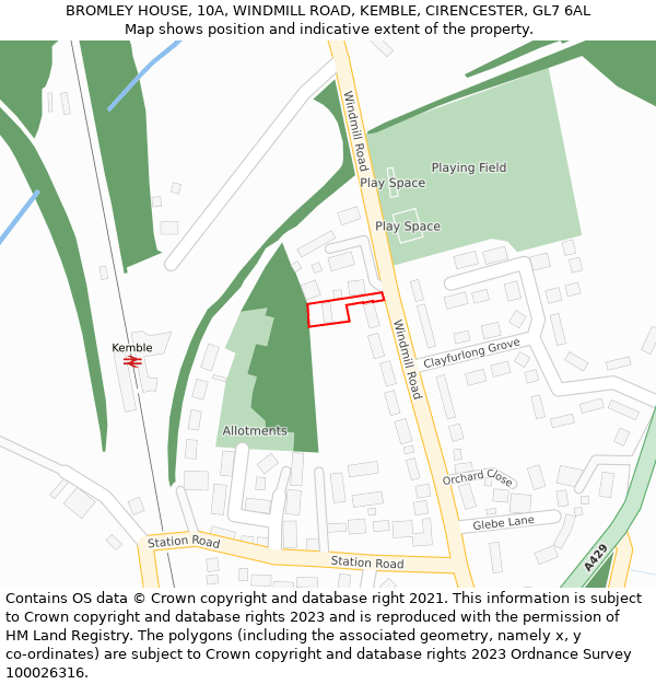 BROMLEY HOUSE, 10A, WINDMILL ROAD, KEMBLE, CIRENCESTER, GL7 6AL: Location map and indicative extent of plot