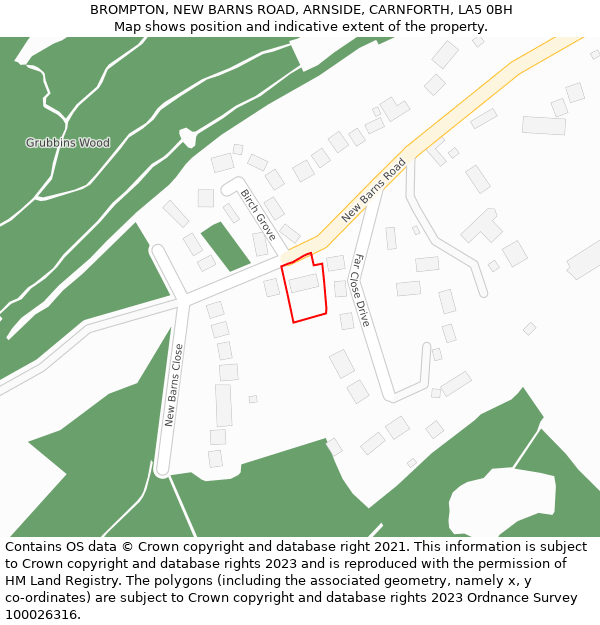 BROMPTON, NEW BARNS ROAD, ARNSIDE, CARNFORTH, LA5 0BH: Location map and indicative extent of plot