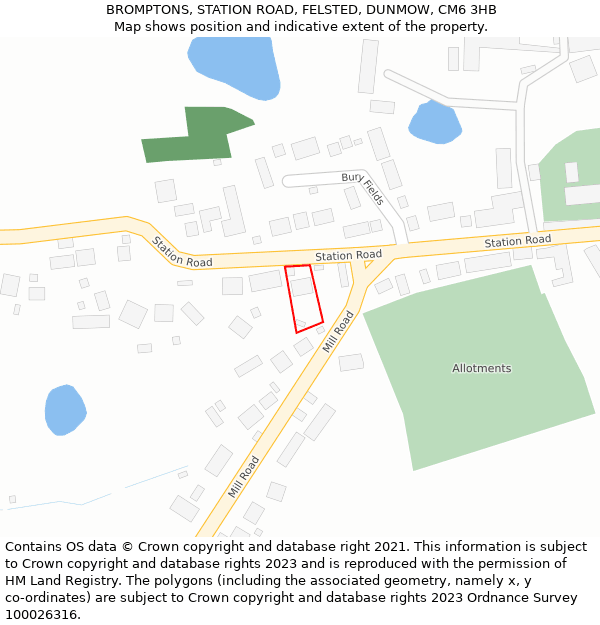 BROMPTONS, STATION ROAD, FELSTED, DUNMOW, CM6 3HB: Location map and indicative extent of plot