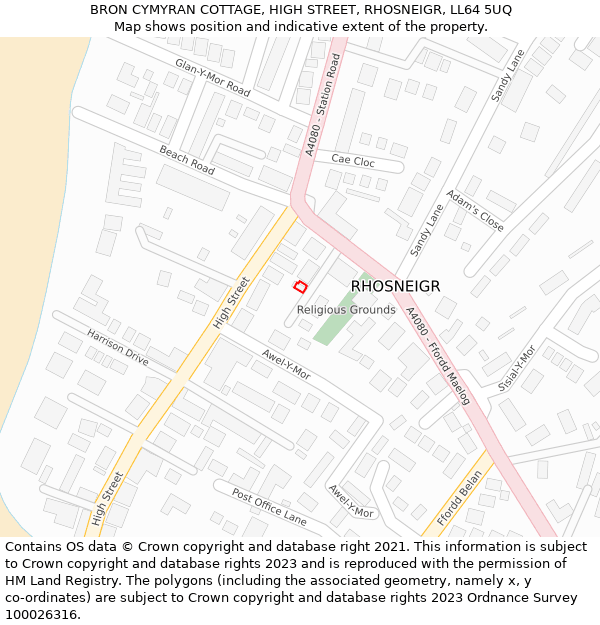 BRON CYMYRAN COTTAGE, HIGH STREET, RHOSNEIGR, LL64 5UQ: Location map and indicative extent of plot
