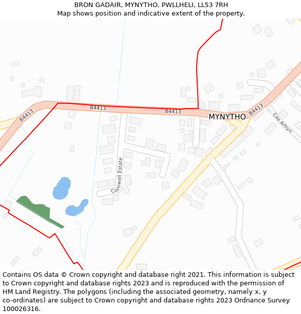 BRON GADAIR, MYNYTHO, PWLLHELI, LL53 7RH: Location map and indicative extent of plot