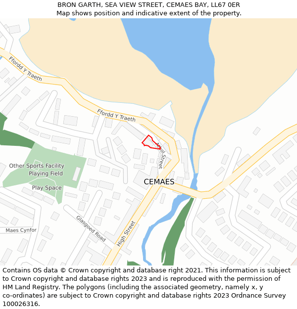 BRON GARTH, SEA VIEW STREET, CEMAES BAY, LL67 0ER: Location map and indicative extent of plot