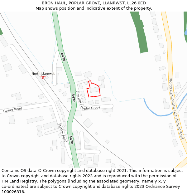 BRON HAUL, POPLAR GROVE, LLANRWST, LL26 0ED: Location map and indicative extent of plot