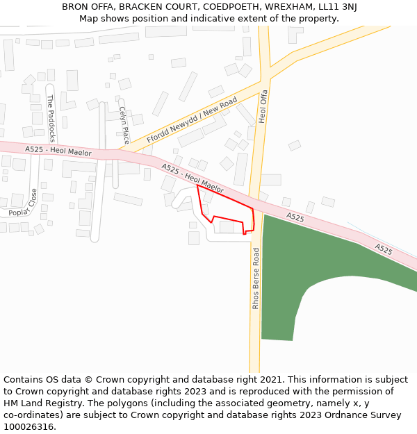 BRON OFFA, BRACKEN COURT, COEDPOETH, WREXHAM, LL11 3NJ: Location map and indicative extent of plot