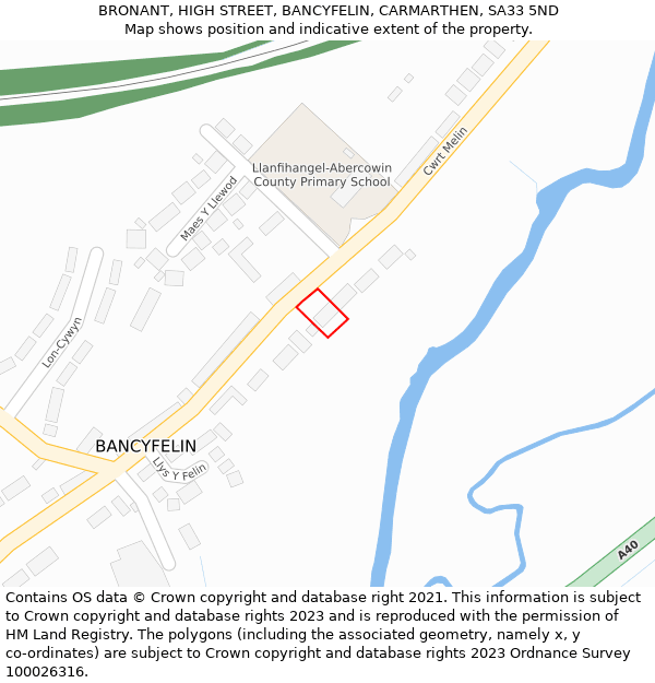 BRONANT, HIGH STREET, BANCYFELIN, CARMARTHEN, SA33 5ND: Location map and indicative extent of plot