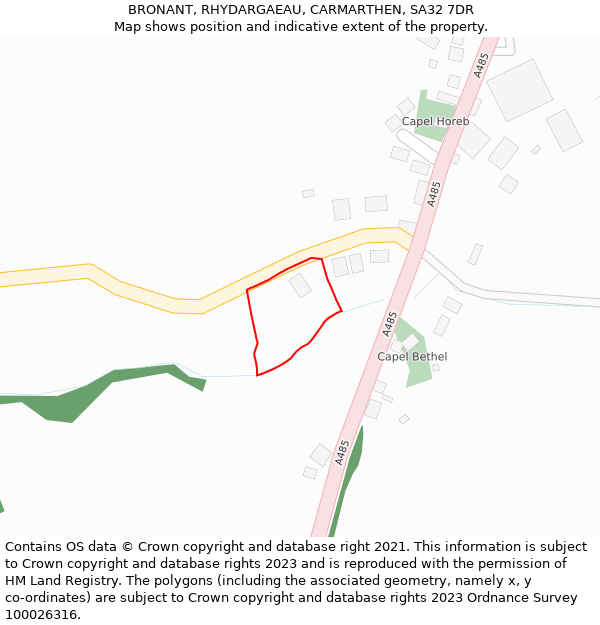 BRONANT, RHYDARGAEAU, CARMARTHEN, SA32 7DR: Location map and indicative extent of plot