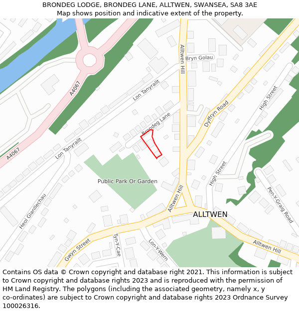 BRONDEG LODGE, BRONDEG LANE, ALLTWEN, SWANSEA, SA8 3AE: Location map and indicative extent of plot