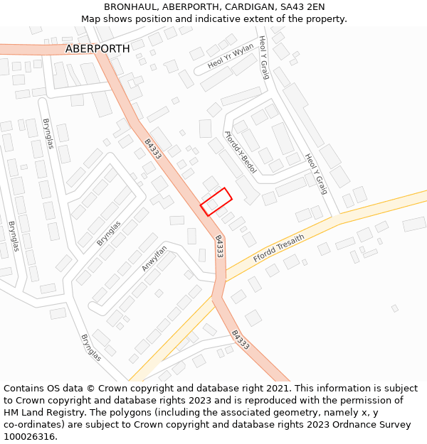 BRONHAUL, ABERPORTH, CARDIGAN, SA43 2EN: Location map and indicative extent of plot