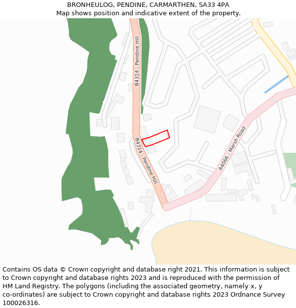 BRONHEULOG, PENDINE, CARMARTHEN, SA33 4PA: Location map and indicative extent of plot