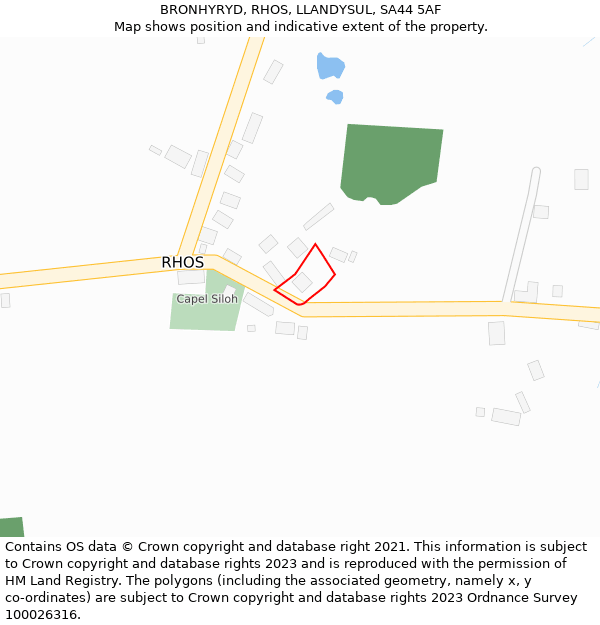 BRONHYRYD, RHOS, LLANDYSUL, SA44 5AF: Location map and indicative extent of plot