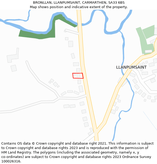 BRONLLAN, LLANPUMSAINT, CARMARTHEN, SA33 6BS: Location map and indicative extent of plot