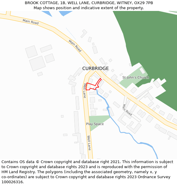 BROOK COTTAGE, 1B, WELL LANE, CURBRIDGE, WITNEY, OX29 7PB: Location map and indicative extent of plot