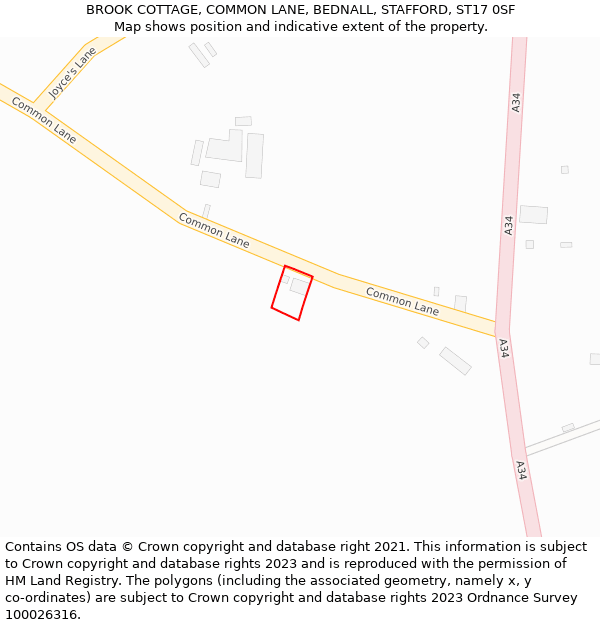 BROOK COTTAGE, COMMON LANE, BEDNALL, STAFFORD, ST17 0SF: Location map and indicative extent of plot