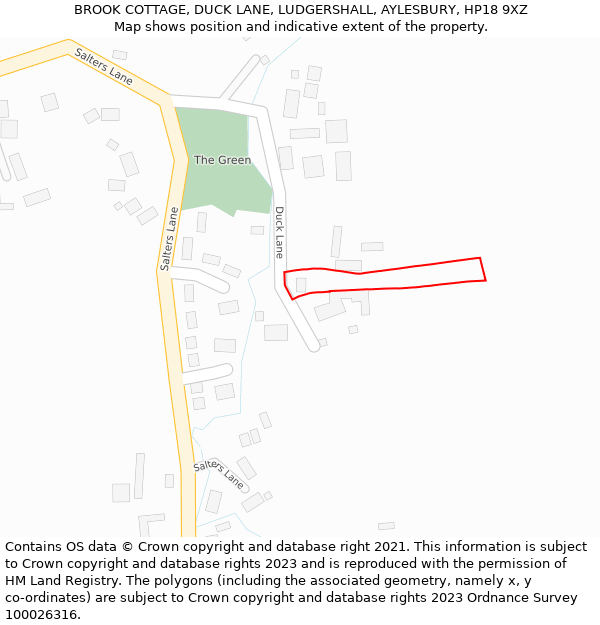 BROOK COTTAGE, DUCK LANE, LUDGERSHALL, AYLESBURY, HP18 9XZ: Location map and indicative extent of plot