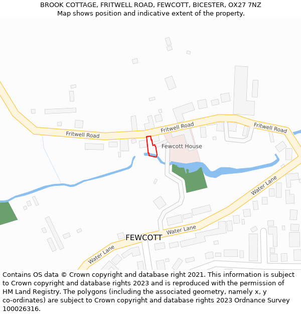 BROOK COTTAGE, FRITWELL ROAD, FEWCOTT, BICESTER, OX27 7NZ: Location map and indicative extent of plot