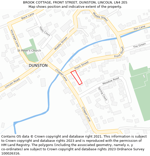 BROOK COTTAGE, FRONT STREET, DUNSTON, LINCOLN, LN4 2ES: Location map and indicative extent of plot