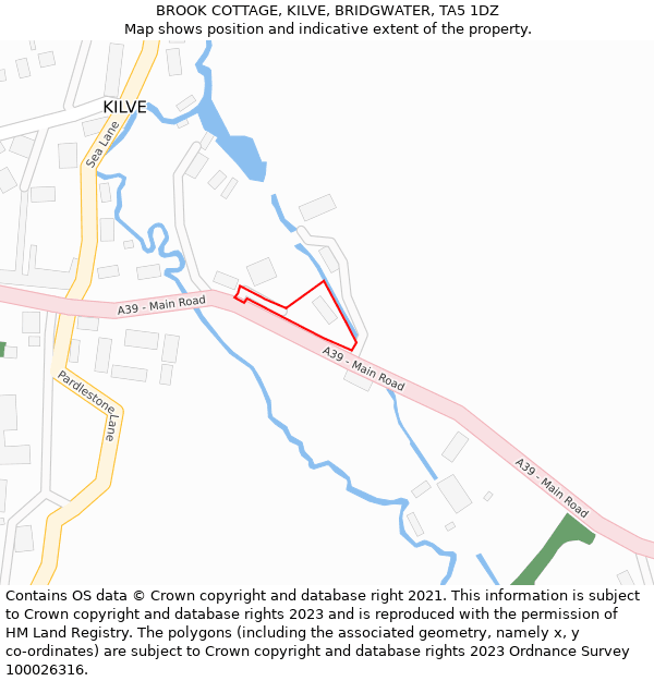 BROOK COTTAGE, KILVE, BRIDGWATER, TA5 1DZ: Location map and indicative extent of plot