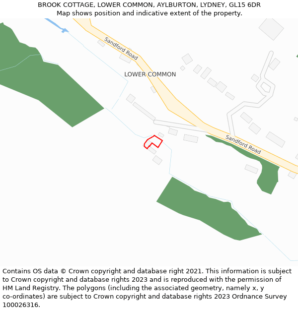 BROOK COTTAGE, LOWER COMMON, AYLBURTON, LYDNEY, GL15 6DR: Location map and indicative extent of plot