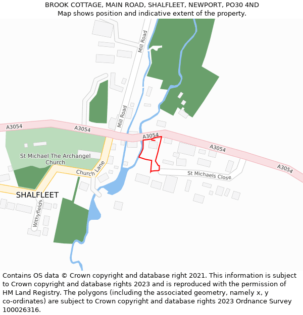 BROOK COTTAGE, MAIN ROAD, SHALFLEET, NEWPORT, PO30 4ND: Location map and indicative extent of plot