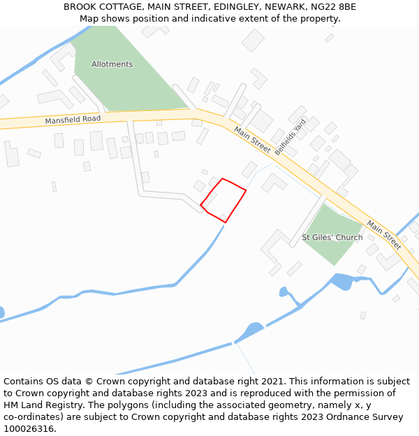 BROOK COTTAGE, MAIN STREET, EDINGLEY, NEWARK, NG22 8BE: Location map and indicative extent of plot