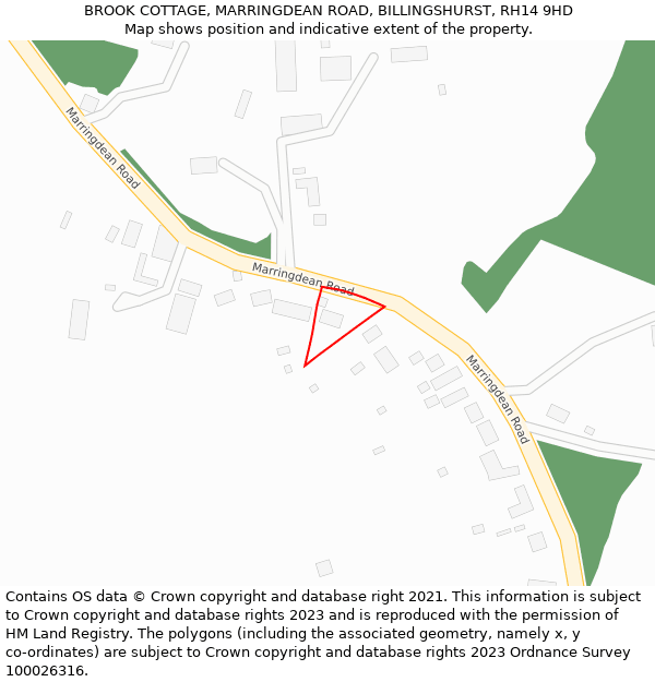 BROOK COTTAGE, MARRINGDEAN ROAD, BILLINGSHURST, RH14 9HD: Location map and indicative extent of plot