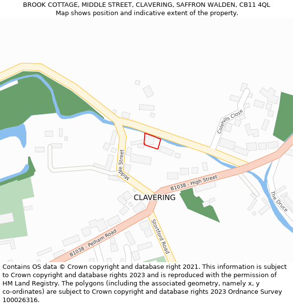 BROOK COTTAGE, MIDDLE STREET, CLAVERING, SAFFRON WALDEN, CB11 4QL: Location map and indicative extent of plot