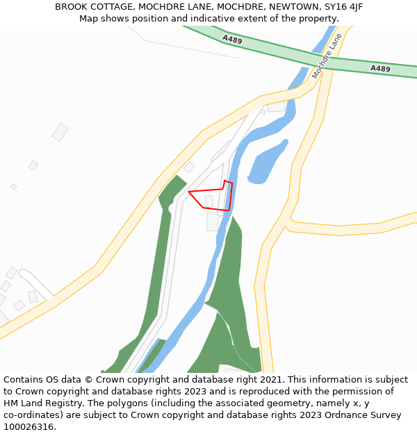 BROOK COTTAGE, MOCHDRE LANE, MOCHDRE, NEWTOWN, SY16 4JF: Location map and indicative extent of plot