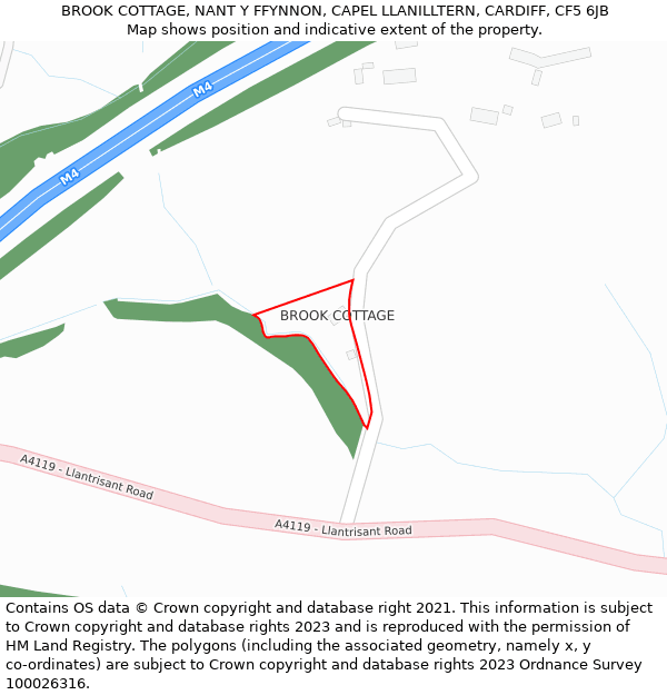 BROOK COTTAGE, NANT Y FFYNNON, CAPEL LLANILLTERN, CARDIFF, CF5 6JB: Location map and indicative extent of plot