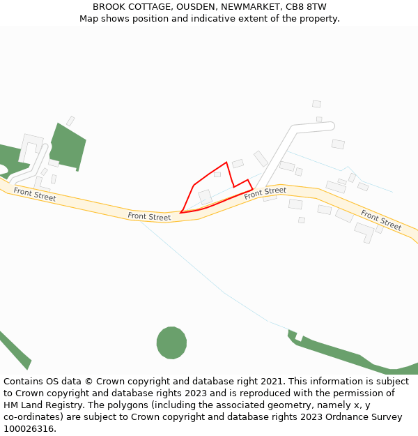 BROOK COTTAGE, OUSDEN, NEWMARKET, CB8 8TW: Location map and indicative extent of plot