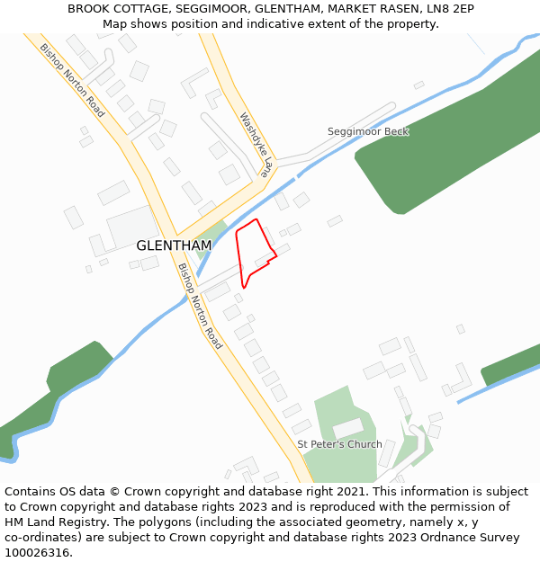 BROOK COTTAGE, SEGGIMOOR, GLENTHAM, MARKET RASEN, LN8 2EP: Location map and indicative extent of plot