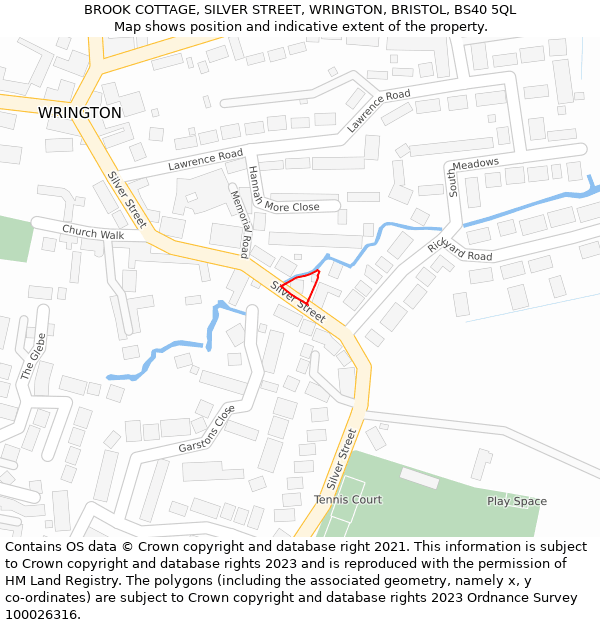 BROOK COTTAGE, SILVER STREET, WRINGTON, BRISTOL, BS40 5QL: Location map and indicative extent of plot