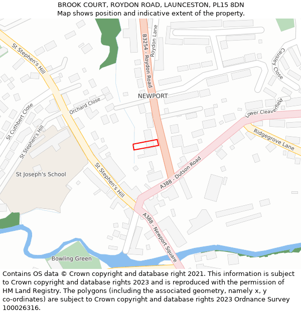 BROOK COURT, ROYDON ROAD, LAUNCESTON, PL15 8DN: Location map and indicative extent of plot