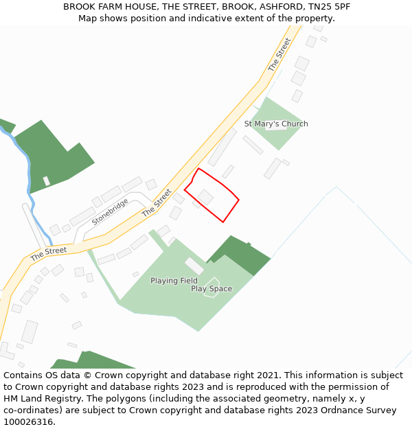 BROOK FARM HOUSE, THE STREET, BROOK, ASHFORD, TN25 5PF: Location map and indicative extent of plot
