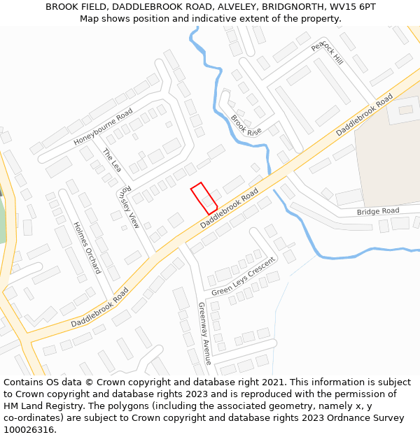 BROOK FIELD, DADDLEBROOK ROAD, ALVELEY, BRIDGNORTH, WV15 6PT: Location map and indicative extent of plot