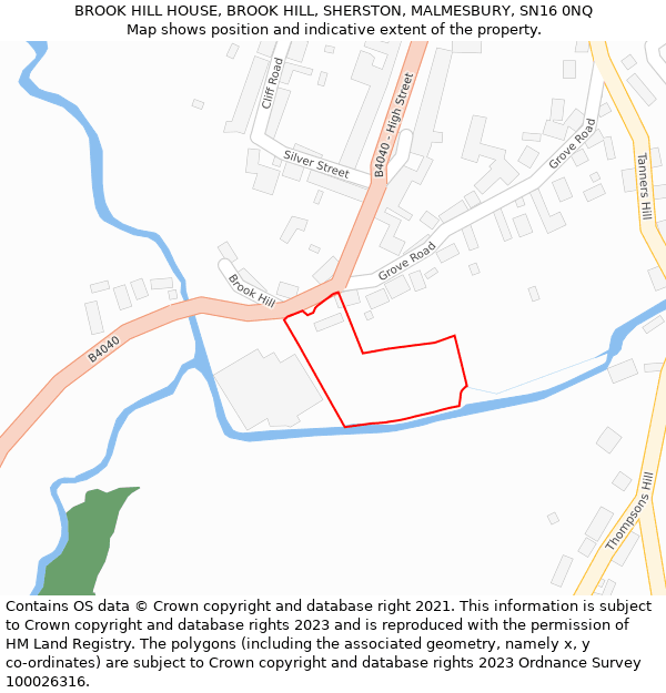 BROOK HILL HOUSE, BROOK HILL, SHERSTON, MALMESBURY, SN16 0NQ: Location map and indicative extent of plot