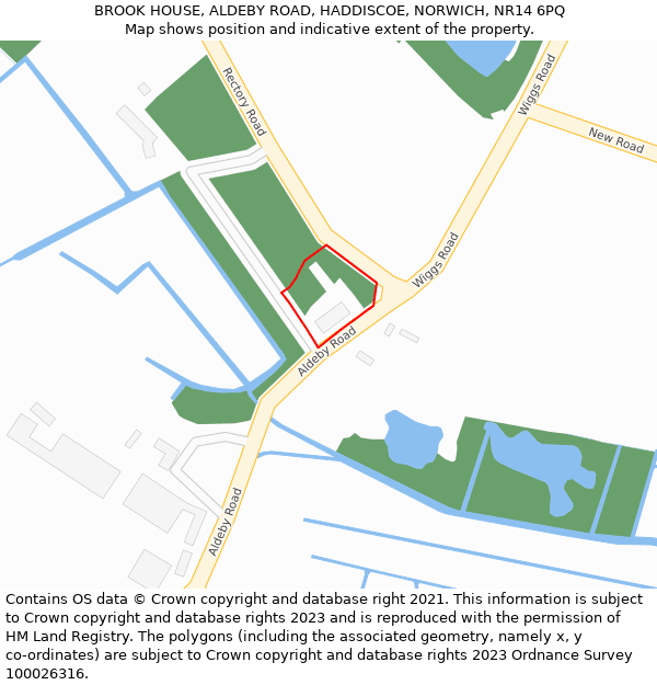 BROOK HOUSE, ALDEBY ROAD, HADDISCOE, NORWICH, NR14 6PQ: Location map and indicative extent of plot