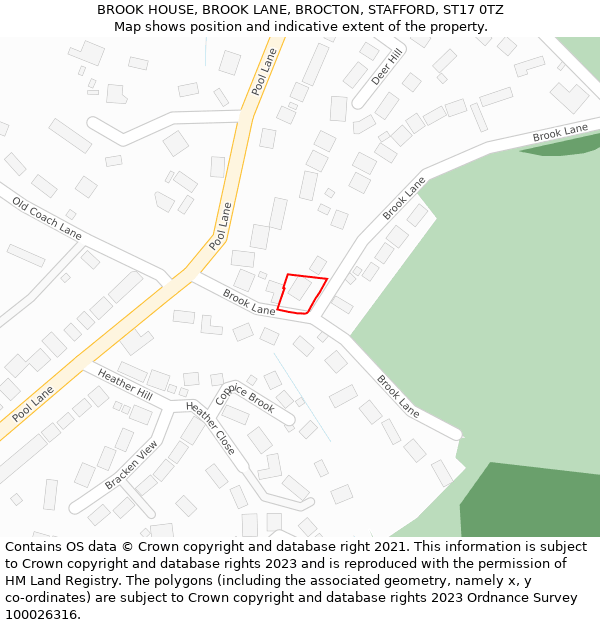 BROOK HOUSE, BROOK LANE, BROCTON, STAFFORD, ST17 0TZ: Location map and indicative extent of plot