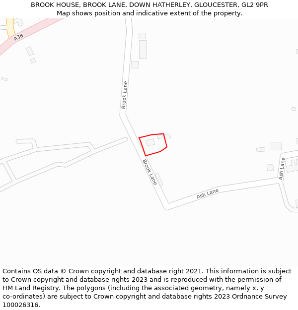 BROOK HOUSE, BROOK LANE, DOWN HATHERLEY, GLOUCESTER, GL2 9PR: Location map and indicative extent of plot