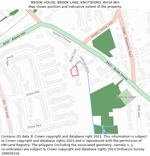 BROOK HOUSE, BROOK LANE, KNUTSFORD, WA16 8EA: Location map and indicative extent of plot