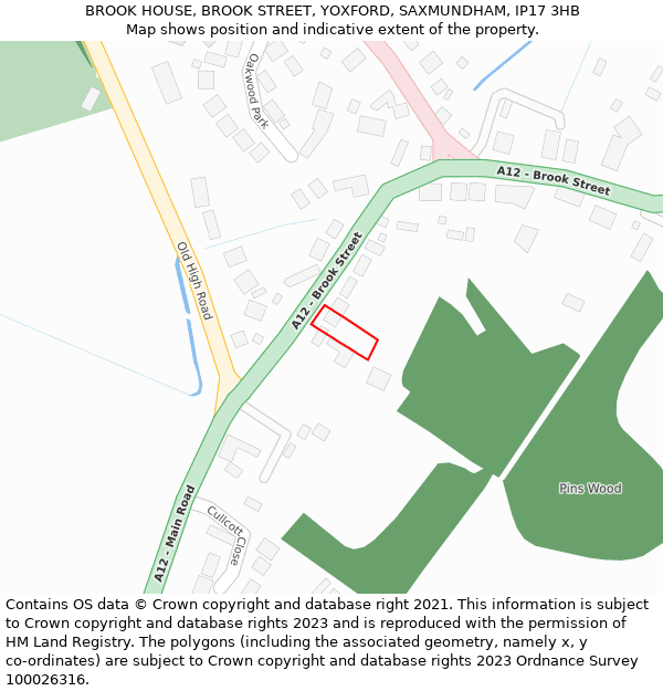 BROOK HOUSE, BROOK STREET, YOXFORD, SAXMUNDHAM, IP17 3HB: Location map and indicative extent of plot