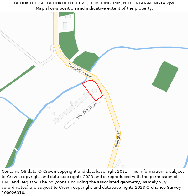 BROOK HOUSE, BROOKFIELD DRIVE, HOVERINGHAM, NOTTINGHAM, NG14 7JW: Location map and indicative extent of plot