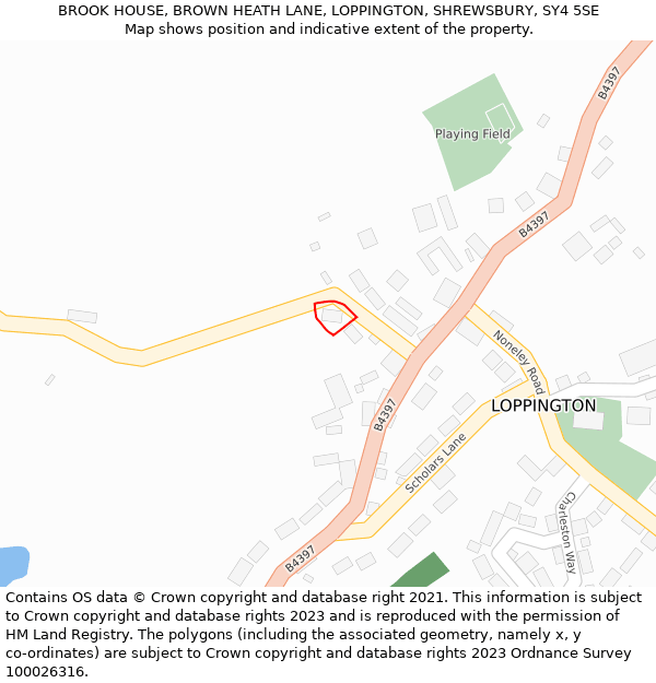 BROOK HOUSE, BROWN HEATH LANE, LOPPINGTON, SHREWSBURY, SY4 5SE: Location map and indicative extent of plot