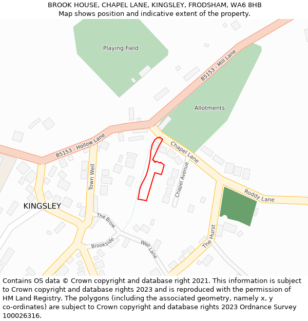 BROOK HOUSE, CHAPEL LANE, KINGSLEY, FRODSHAM, WA6 8HB: Location map and indicative extent of plot