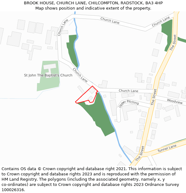 BROOK HOUSE, CHURCH LANE, CHILCOMPTON, RADSTOCK, BA3 4HP: Location map and indicative extent of plot